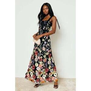 Lulus Thriving Poise Black 3d Floral Embroidered Tie-strap Maxi Dress - Size XL